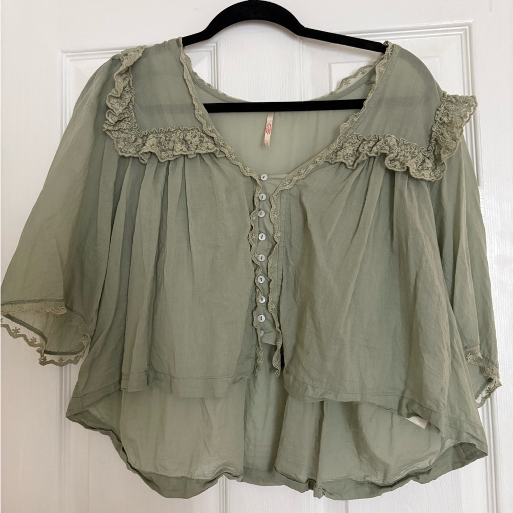 Women's Green Ruffled Top